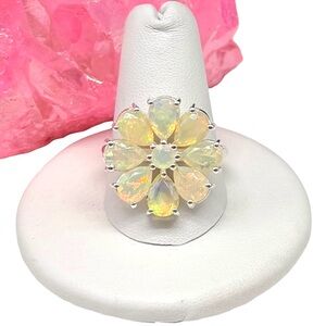 Ethiopian Fire Opal Flower Ring Solid 925 Sterling Silver Size 10
